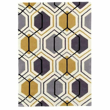 Hong Kong HK7526 Modern Geometric Hand-Tufted Soft Textured Hi-Lo Acrylic Ivory/Yellow/Charcoal Grey Rug-Think Rugs-Rug Love - The Most Loved Rug Store